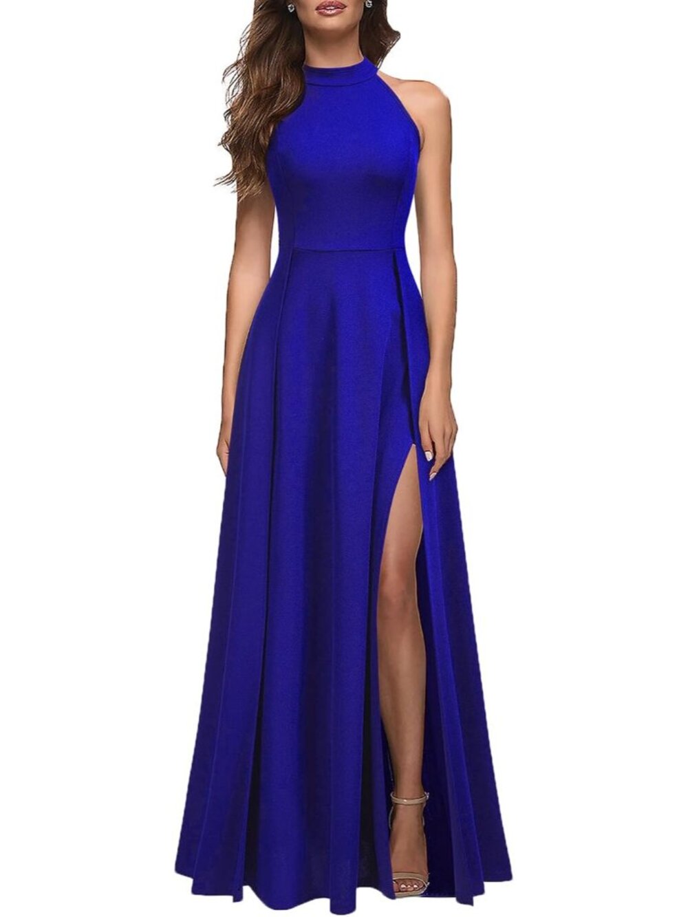 Women's Royal Blue Halter Neck Sexy Split Cocktail Party Formal Long Maxi Dress